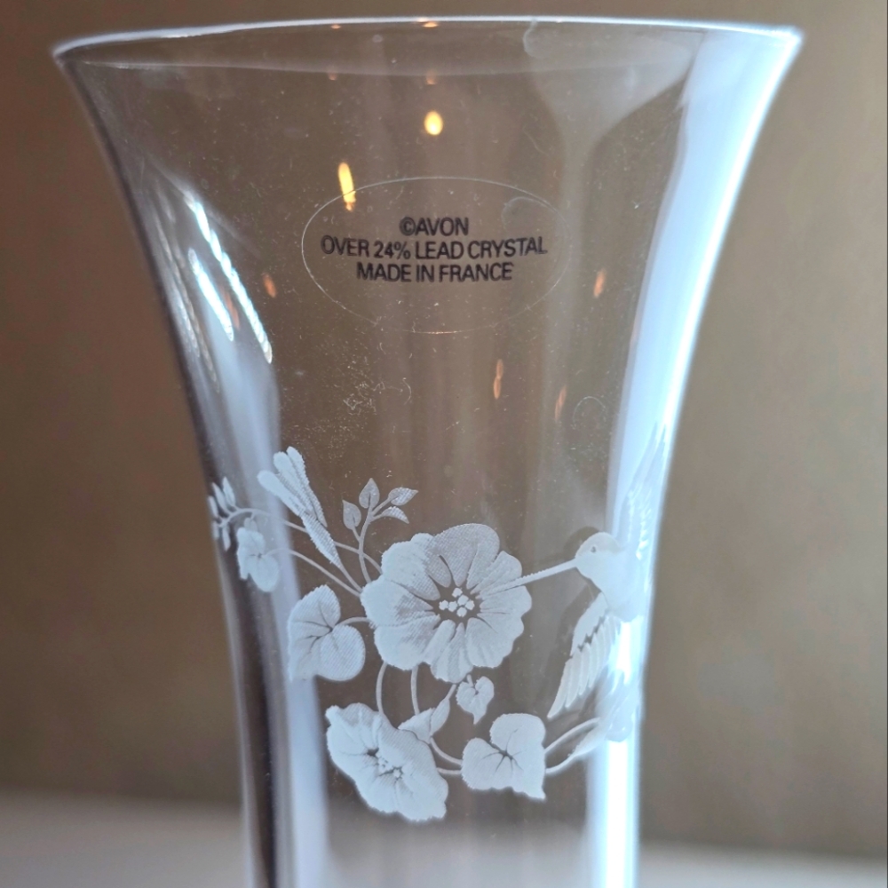 Vintage Avon Hummingbird Vase - Over 24% Lead Crystal - Made in France